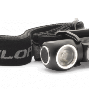 CYCLOPS HADES HORIZON 500 LUMEN HEADLAMP - A black headlamp with "CYCLOPS" printed on the head strap and headlamp casing, featuring a round central light and a rectangular light.
