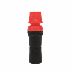 HUNTERS SPECIALTIES 3-N-1 PREDATOR CALL - A close-up of a black and red 3-N-1 predator call, featuring a textured black handle with a rabbit logo and "B-N-1" text, transitioning to a red top section.