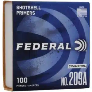 FEDERAL CHAMPION SHOTSHELL PRIMERS - Box of Federal Shotshell Primers, Champion No. 209A, containing 100 primers, made in the USA.