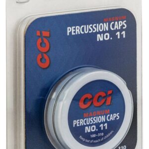 CCI 11 MAG PERCUSSION CAP - Packaging of CCI Magnum Percussion Caps No. 11 in a blue and clear plastic blister pack with red and white text.