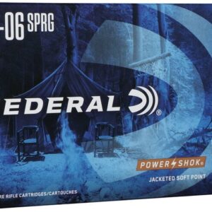 FEDERAL POWER-SHOK RIFLE 6.5 SPRINGFIELD 180 GRAIN - A box of Federal Power-Shok 30-06 SPRG 180-grain jacketed soft point rifle cartridges, 20 rounds, made in the USA.
