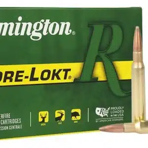 REMINGTON CORE-LOKT 7X64MM BRENNEKE 140 GRAIN - Box of Remington Core-Lokt centerfire rifle cartridges with two bullets displayed, suitable for deer, elk, and hog hunting.