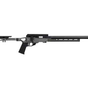 VOLQUARTSEN SUMMIT SUPERLITE 22 LR WITH LA CHASSIS & RR - Side view of a precision bolt-action sniper rifle with a long barrel and adjustable stock against a white background.