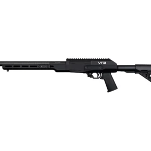 VOLQUARTSEN VT2 TAKEDOWN 17 HMR - 22 WMR SHORT & LONG GUARD - Side view of a black tactical rimfire semi-automatic rifle with a long barrel, picatinny rail, and adjustable stock on a white background.